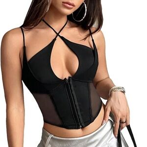 Dolls Kill Black Mesh Halter Bodysuit